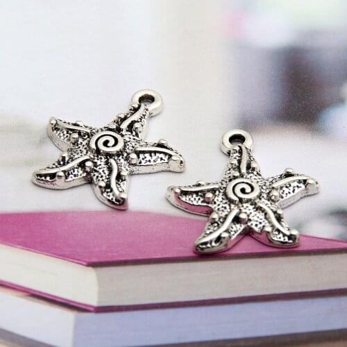 10pcs Silver Color Summer Starfish Charms Finding Sea Star Pendant Keychain Choke Jewelry Wholesale 18x20mm A3439