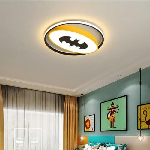 Bat children bedroom lamp creative round boy led ceiling lamp hero sign big children room study lamp