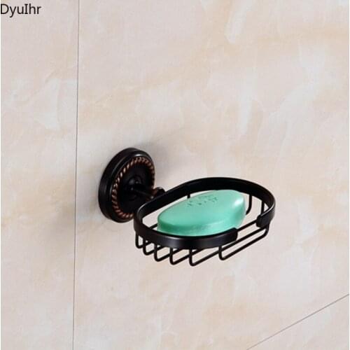 DyuIhr European-style simple bathroom black bronze oval soap dish wall-mounted soap rack soap net bathroom accessories