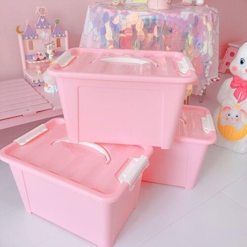 Pink Sundries storage box with lid Dust-proof household clothes storages boxes Desktop Makeup Organizers box basket
