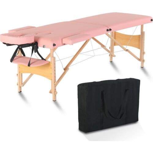 Three Colors 84" 2 Sections Folding Portable Beech Leg Beauty Massage Table 60CM Wide Adjustable Height