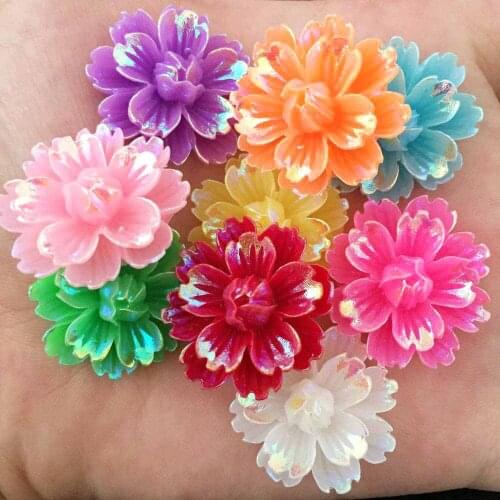 MIX DIY 60pcs 25mm AB flowers flatback Resin Rhinestone crystals DIY Wedding decoration Dress Button -A42*5