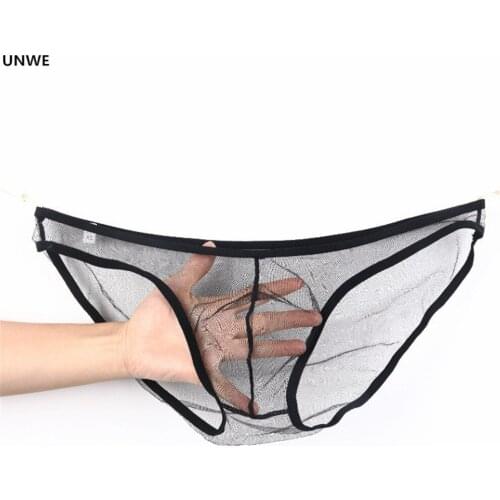 UNWE Breathable Mens Mesh Briefs Sexy Mens Transparent Briefs Ultra-thin Gay Man Sexy Panty See Through Tanga Panties Plus Size