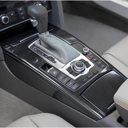 Carbon Fiber Style Center Console Gear Shift Water Cup Holder Cover Trim For Audi A6 C6 2005-2011 Stainless Steel Car Styling