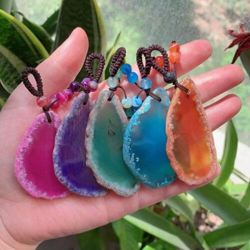 Ethnic Style Handmade Weave Many Colors Irregular Shape Agates Pendant with Small Beads for Gift Jewelry