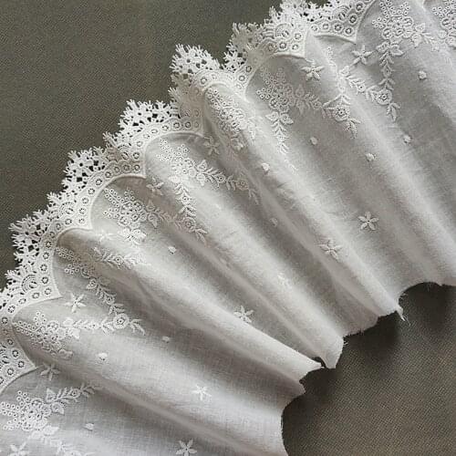 High Quality Natural-white Cotton Cloth +Milk-silk Embroidery Lace Trim, Handmade DIY Clothes Accessories Width19cm 3Yard/lot