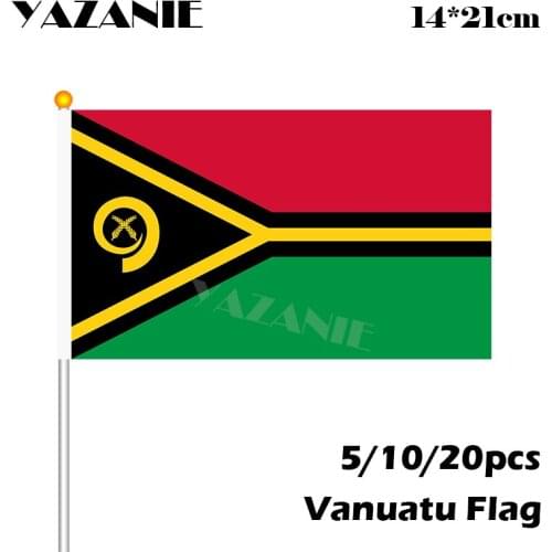 YAZANIE 14*21cm 5/10/20pcs Vanuatu Hand Waving Flag with Pole Free Shipping Quality Polyester National Flag World Countries Flag