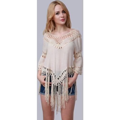 2020 Ladies Cape Cloak V-neck Hook Hollow Irregular Tassel Cloak Shawl Women summer beach Cape