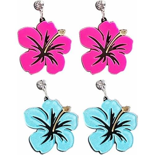 New Korean Pink Blue Glitter Flower Acrylic Dangle Earrings for Women Geometric Crystal Flower Earrings Brinco Fashion Jewelry