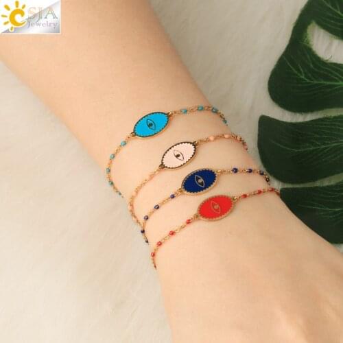 CSJA Enamel Evil Eye Charms Bracelets 2020 Stainless Steel Bracelet Bangle Femme Gold Color Link Fashion Jewelry Pulseras S719