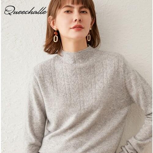 Fashion Solid Gray and Black Tops Sweaters Womens 2021 Winter Long Sleeve Half Turtleneck Knitting Pullovers Femme Clothing