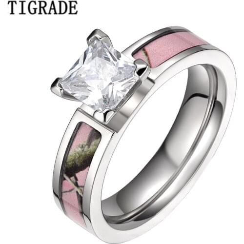 5mm Romantic Pink Tree Camo Cubic Zirconia Titanium Rings Women Engagement Wedding Band Fashion Ring Jewelry aneis feminino Sale