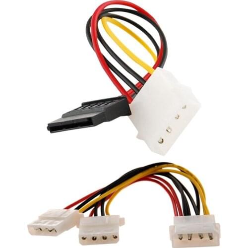 1Pcs Molex 4 Pin Power Supply Y Splitter Cable & 1Pcs IDE/Molex/IP4/4-Pin To SATA Power 15-Pin Connector Adapter Cable