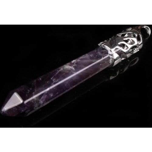 100% Real Natural Amethysts Purple Crystal Quartz Necklace Pendant Pillar Charms Pendulum Free Form Druzy Stone for Wholesales