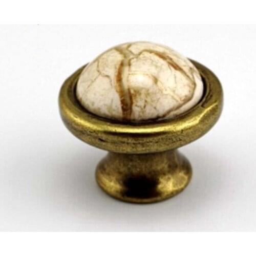 36mm antique cabinet handles Marble vein ceramic drawer cupboard wardrobe knobs bronze zinc alloy furniture handle knobs pulls