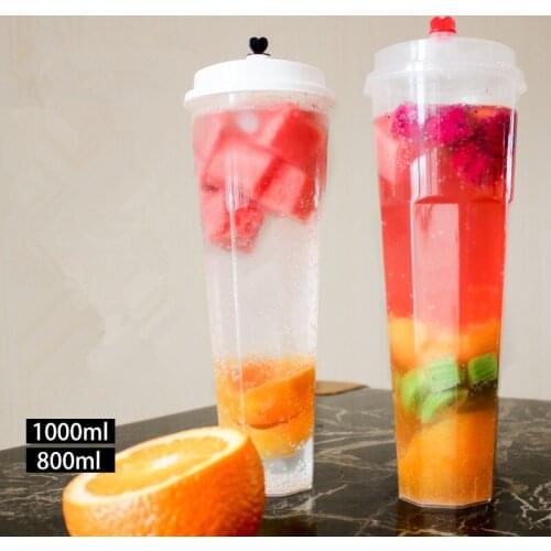 50pcs 1000ml High capacity transparent plastic cup party favor disposable cold drink juice beverage packaigng cup with cover