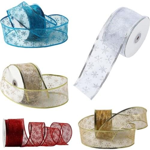 50 Yards/Roll Glitter Sheer Wired Snowflake Ribbon For Wedding Party Christmas Tree Decoration Gift Bows Wrapping DIY Craft