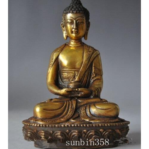 6"Chinese Tibet Buddhism Brass Bronze Sakyamuni Medicine Buddha Statue 15cm Height Garden Decoration 100% real Brass Bronze