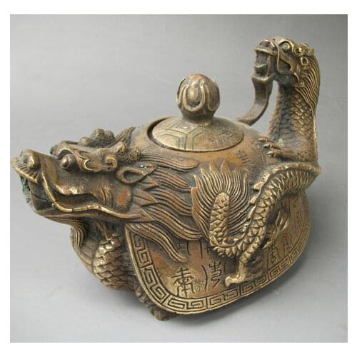 Antique old Bronze Signed lucky dragon lion Statue incense burner Censer