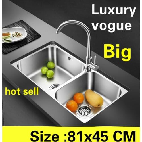 Free shipping Apartment vogue luxury kitchen double groove sink do the dishes 304 stainless steel hot sell large 810x450 MM