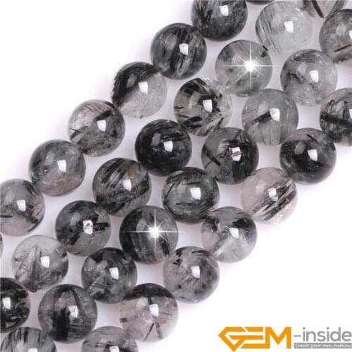 AA+ Grade Black Rutilated Quartzs Beads Selectable Size: 4mm to 10mm Natural Stone Beads DIY Beads For Jewelry Making Strand 15"