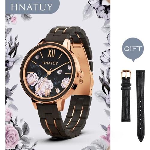 Wooden Women Watches 50M Waterproof Stainless Steel Quartz Watches Female Fashion Luminous Hands Ladies Watch Free Leather Strap