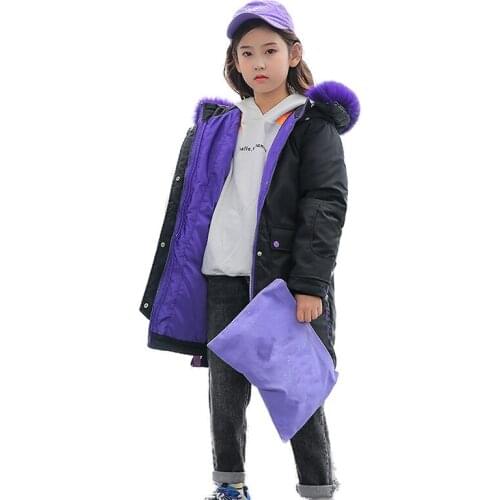 Kids Teenage Girl Outerwear Parkas Snow Wear Winter Duck Down Jackets for Girls Hooded Fur Girls Winter -30 Coat 4-13 Years