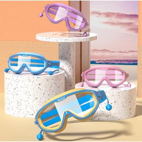 Children Swimming Goggles With Earplugs Swimming Glasses Big Frame Waterproof Anti-fog Boys Girls Swim Goggles Diving Equipment