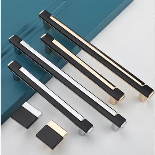 Door Pull Furniture Cabinet Wardrobe Handle Drawer Kitchen Cupboard Metal Zinc Black Gold Chrome Luxury Dresser Square Knob