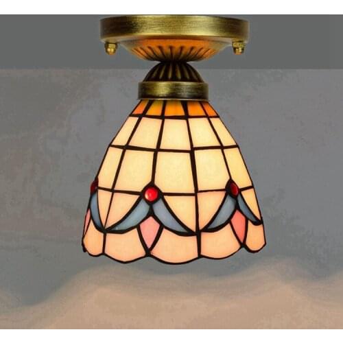 European Style 6-Inch 15cm Tiffany Colored Glass Corridor Corridor Balcony Small Ceiling Lamp Magnolia Glass Lamp