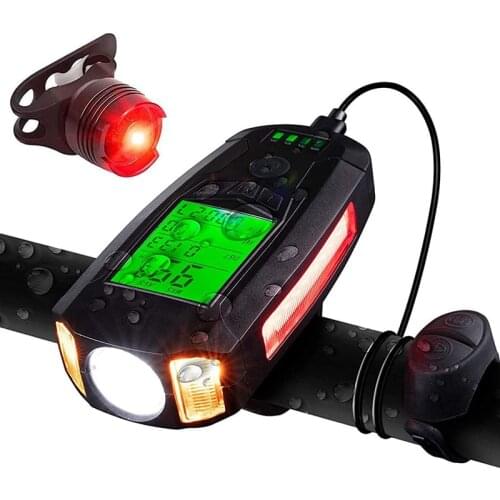 Front Bike Light USB Charge Bicycle Light with Speedometer Odometer LCD Screen MTB Flashlight Cycling Headlight Bike Accessories