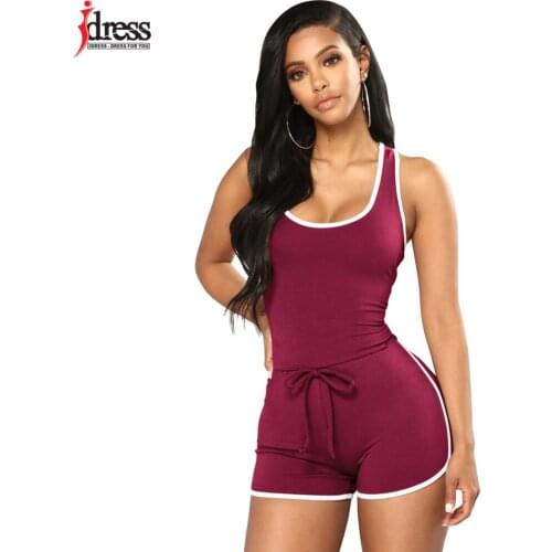 IDress Drop Shipping Women Sexy Summer Fitness Outfits Bodycon Biker Shorts Playsuit Gym Workout Rompers Tracksuit Overalls