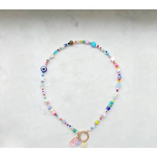 Personalized Custom Jewelry Bohemian Irregular Color Rice Beads Bear Pendant Shell Letter Necklace for Women Cute Fashion Choker