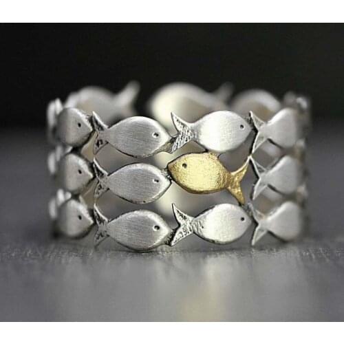 Personality Multilayer Golden Fish Rings For Women Men Adjustable Wedding Finger Ring Cool Summer Jewelry Girls Gift Female Anel
