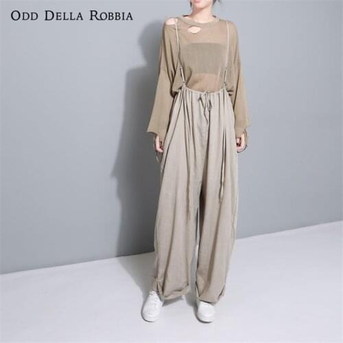 OddDellaRobbia Women Strap Pants Loose Jumpsuit Summer Casual Comfortable Wide Leg Pants Cotton Linen Sleeveless Oversize263