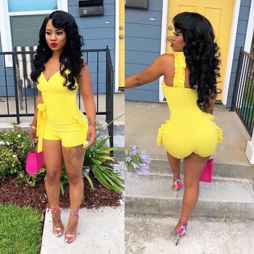 Fake Two Piece Set Summer women crop tops High Waist Shorts 2pcs Ruffles Bow outfits Ladies Yellow Slim matching Clothes sets