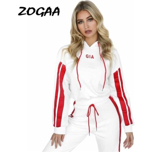ZOGAA 2020 Spring Autumn Two Pieces Set Hoodies Top And Pant Tracksuit Women Set Elastic Waist Striped 2 Piece Set Women Outfits