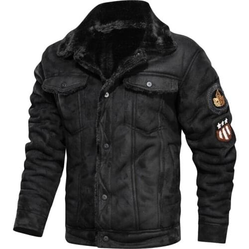 New Men Winter Bomber jacket Wool liner thick warm windproof PU Military coat Male Solid color Motorcycle leather outerwear