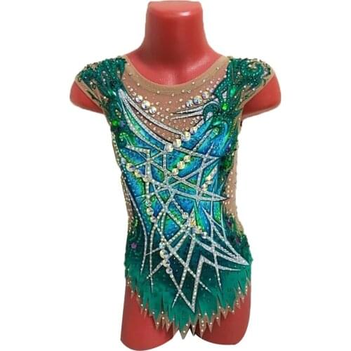 LIUHUO Rhythmic Gymnastics Leotards Women Green Spandex Rhinestones Competition Rhythmic Costumes Ice Skating
