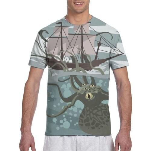 Sea Octopus Monster Kraken Attacking Ship T shirt Man 2020 Summer Round Neck Tshirts Tee Shirts Men Streetwear Short Sleeve