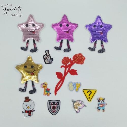 Cartoon Embroidery Sequins Iron on patch Sewing Applique Badges Stripes patch DIY Kids Clothing Decorate Accessories Supplies