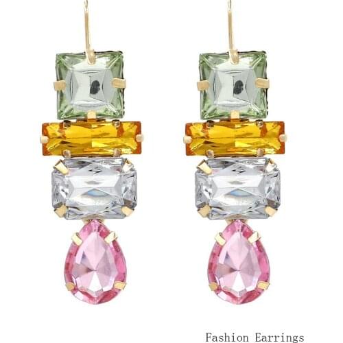 New Fashion Women Dangle Earrings Colorful Stone Geometry Irregular Drop Earrings Exaggerate Jewelry Accessories For Women