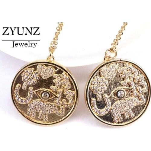 5PCS, Round coin Pendant necklace for women charm cz disc engrave star moon lucky eye heart trendy fashion jewelry