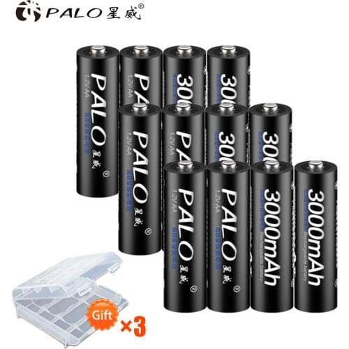 PALO 12Pcs NI-MH 1.2V 3000mAh AA Rechargeable Battery Batteries 2A Bateria Batteries For toys clocks Remote control