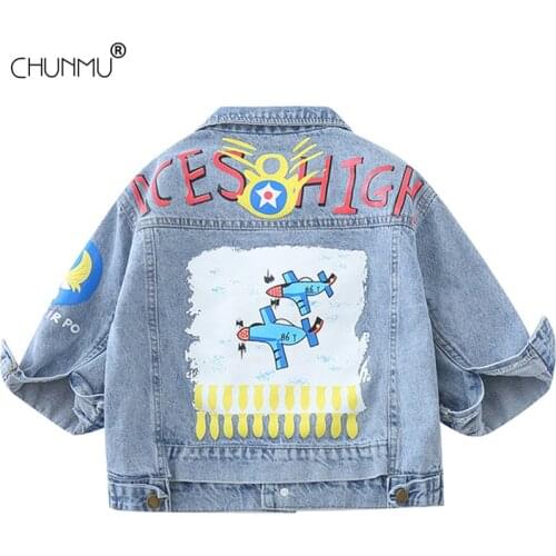 Kids Baby Boys Coat 2021 Autumn Spring Children Long Sleeve Denim Jacket For Boys Fashion Graffiti Coat For Boy 1-8 Years