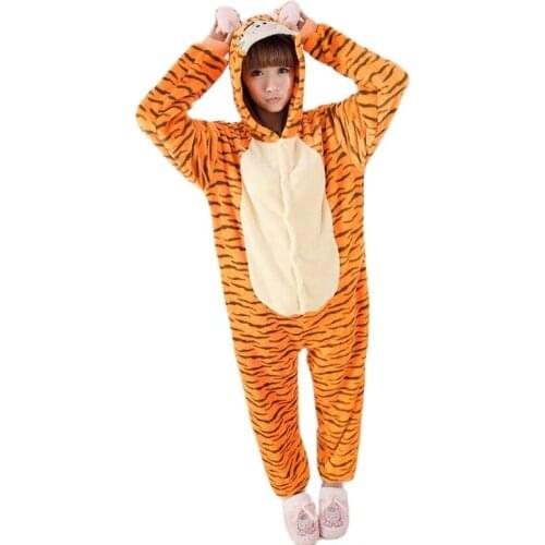 Kigurumi Jumping Tiger Onesies Pyjamas Cartoon Animal Cosplay Costume Pajamas Adult Onesies Sleepwear Halloween