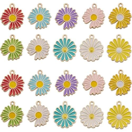21*18MM Colorful Enamel Flower Pendant Cute Daisy Drop Earrings Accessories Multicolor Alloy Charms for Jewelry Making Supplies