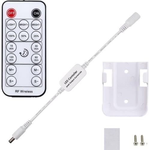 DC 5V-24V 6A RF Timer Function Wireless Remote Controller with Receiver for Single Color 16 Keys for strip cabinet lights