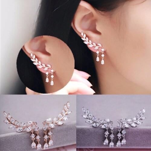 Crystal Leaves Earrings For Women Beautiful Tree Leave Earrings Or Like Feather Earrings Ear Clip