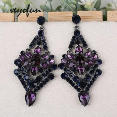 Veyofun Hyperbole Crystal Rhinestone Drop Earrings Bridal Dangle Big Earrings Fashion Jewelry for Women Gift New Wholesale